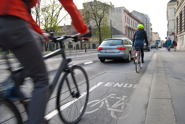 stock photo of traffic with cyclists and pedestrians